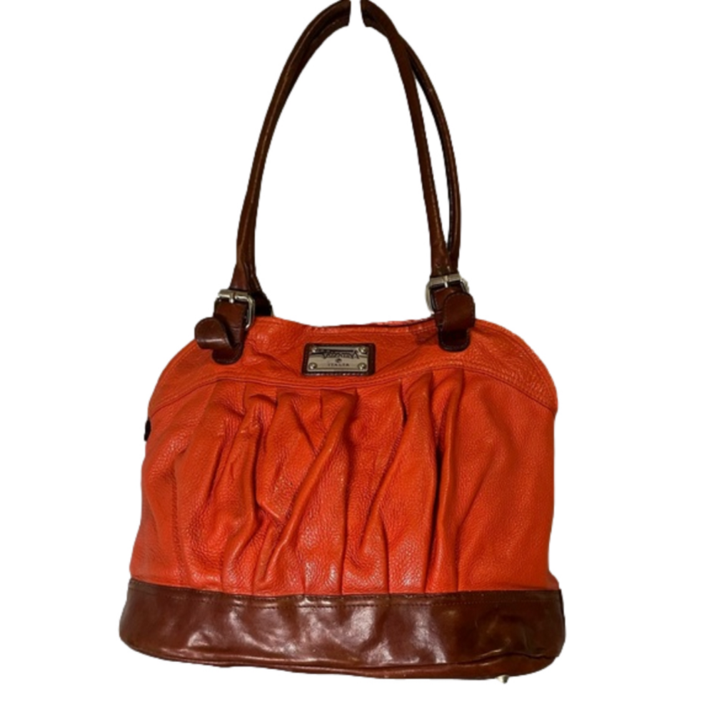 VALENTINA Italian Leather Dark Orange and Brown Shoulder Purse
